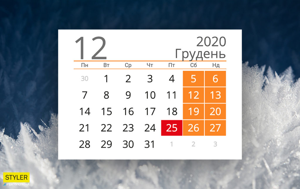 Вихідні у грудні 2020: скільки днів будуть відпочивати українці Новини Дніпра. Вихідні у грудні 2020: скільки днів будуть відпочивати українці