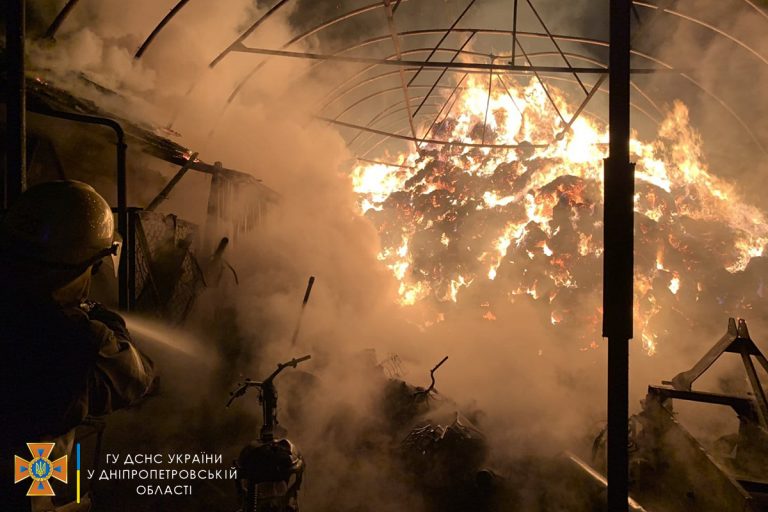 У Нікополі пожежа знищила сінник: 10 т сіна, трактор Т-40 та 3 мопеди (ФОТО)