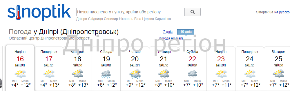 Прогноз погоди в Дніпрі 17-23 квітня - Дніпро Регіон