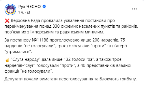 Депутати ВР провалили перейменування населених пунктів на Дніпропетровщині