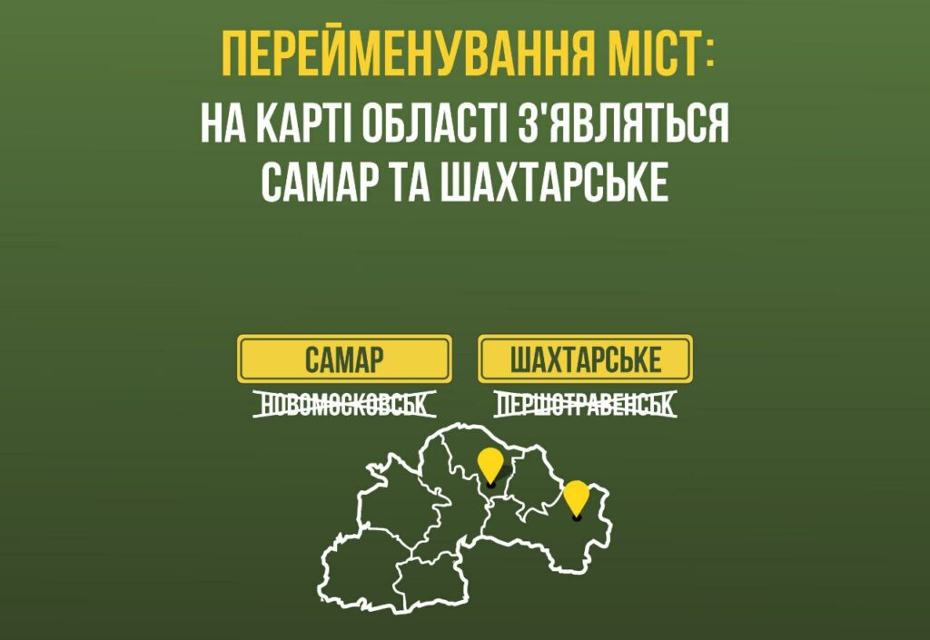 Самар та Шахтарське. На Дніпропетровщині перейменували два міста