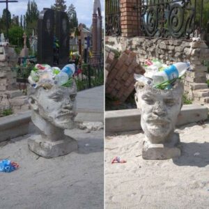 У Павлограді з голови Леніна зробили урну для сміття