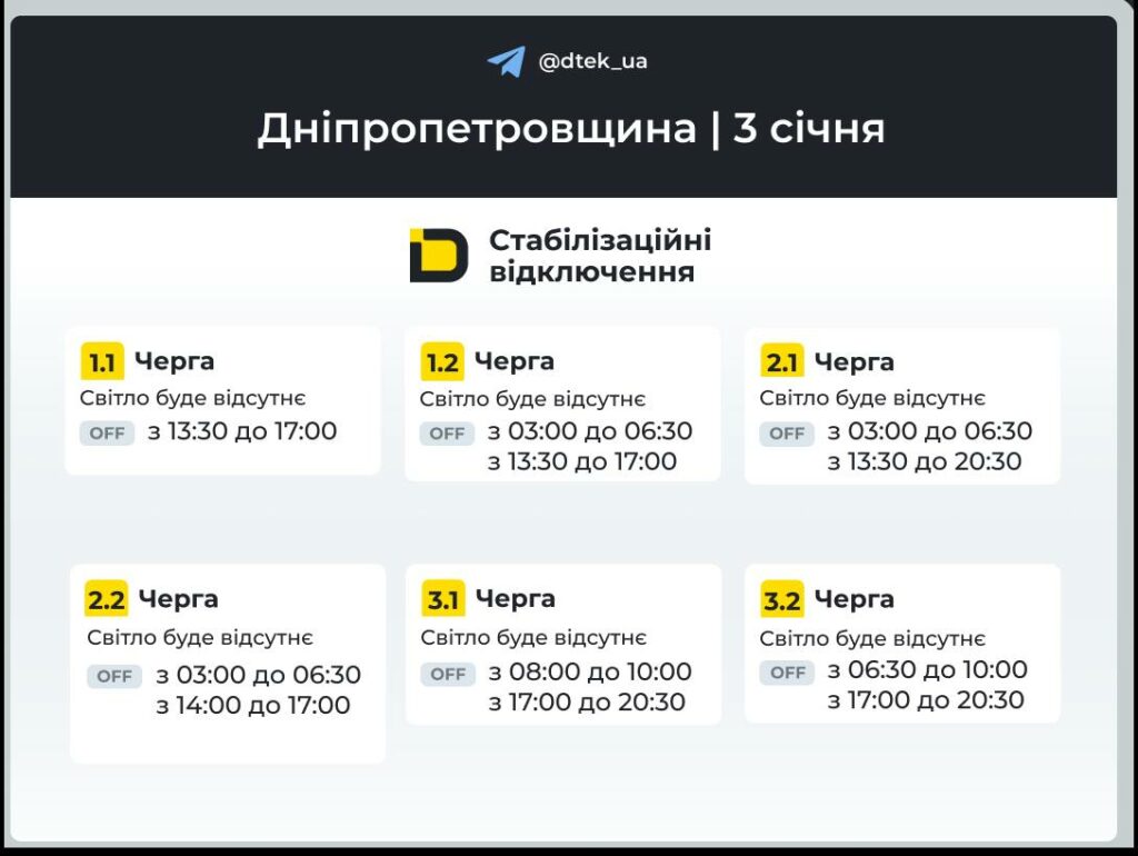 Як відключатимуть світло в Дніпрі та області 