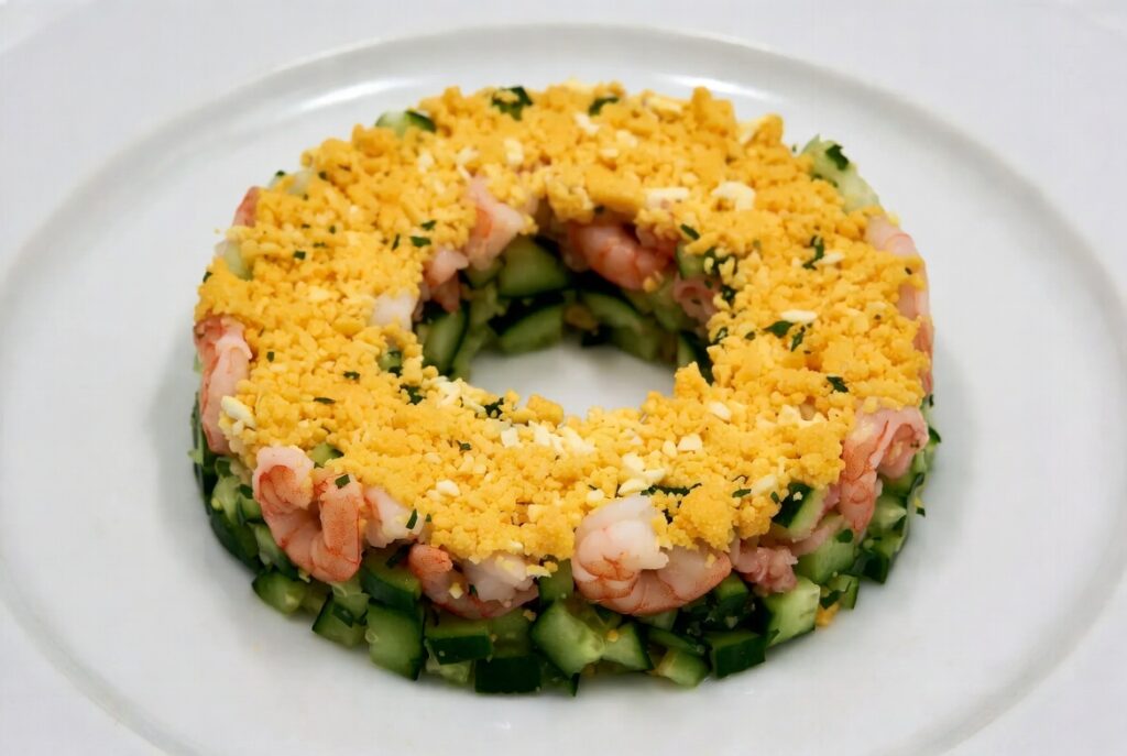 Салат «Нептун» з креветками та кроповим кремом: ефектна подача за 20 хвилин