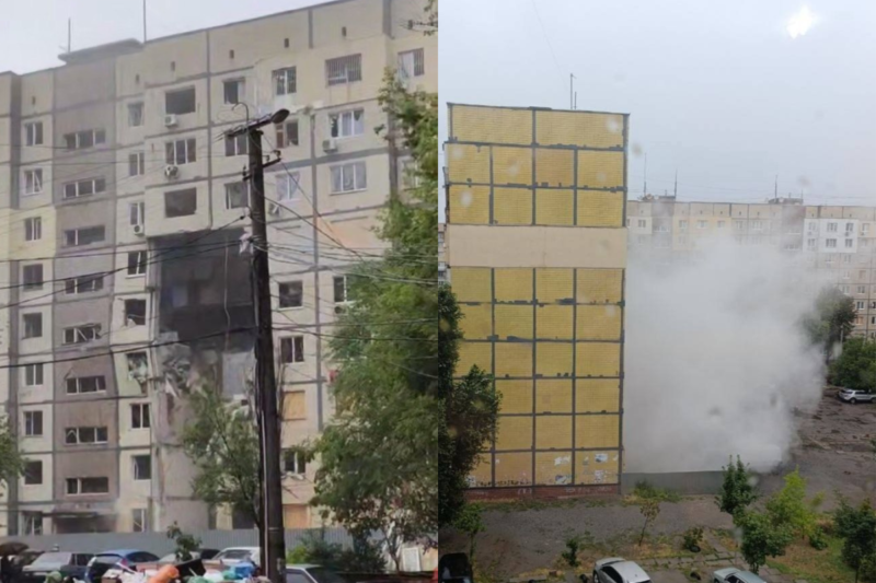 Стовп пилу вище дому: у Дніпрі на Перемозі обвалився під’їзд понівеченої висотки
